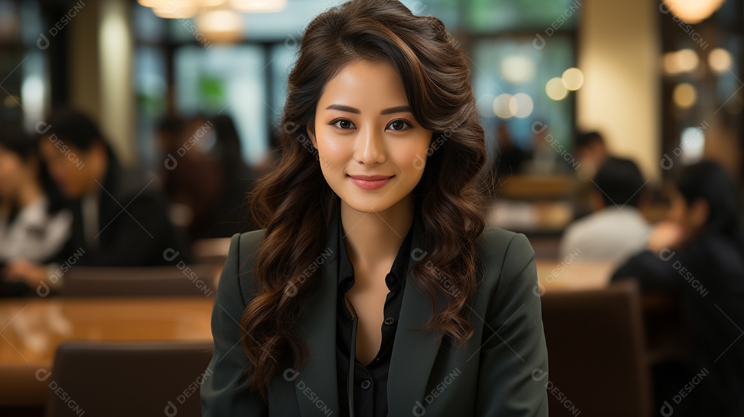 Uma linda empresária asiática de sucesso sob um escritório