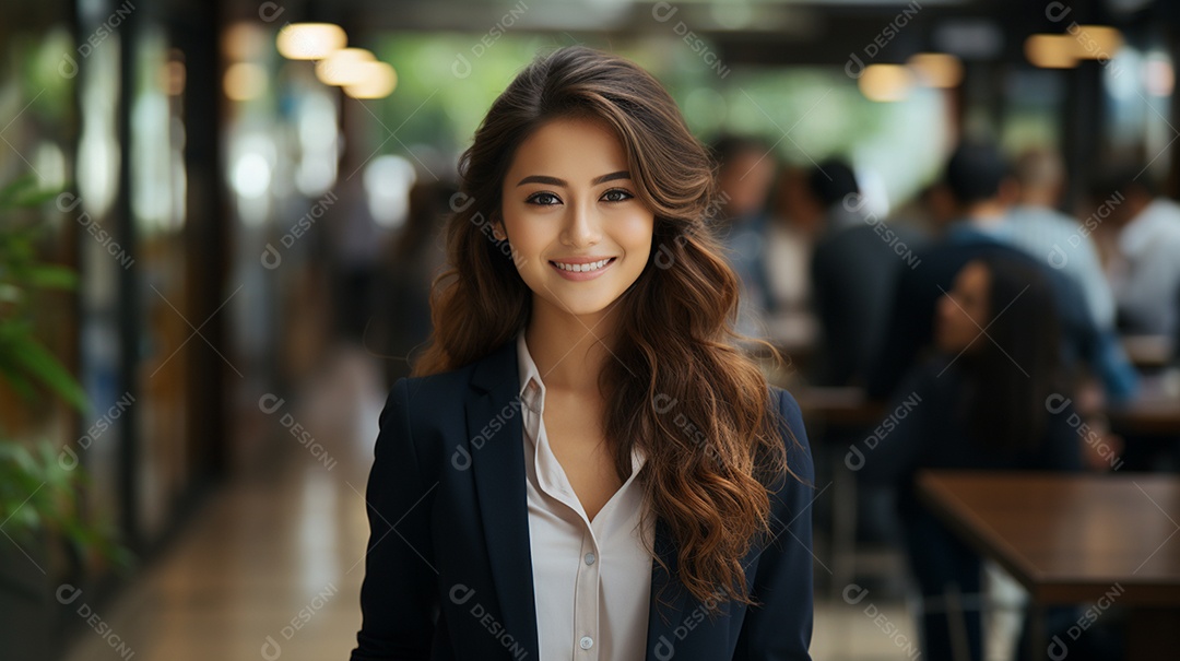 Uma linda empresária asiática de sucesso sob um escritório