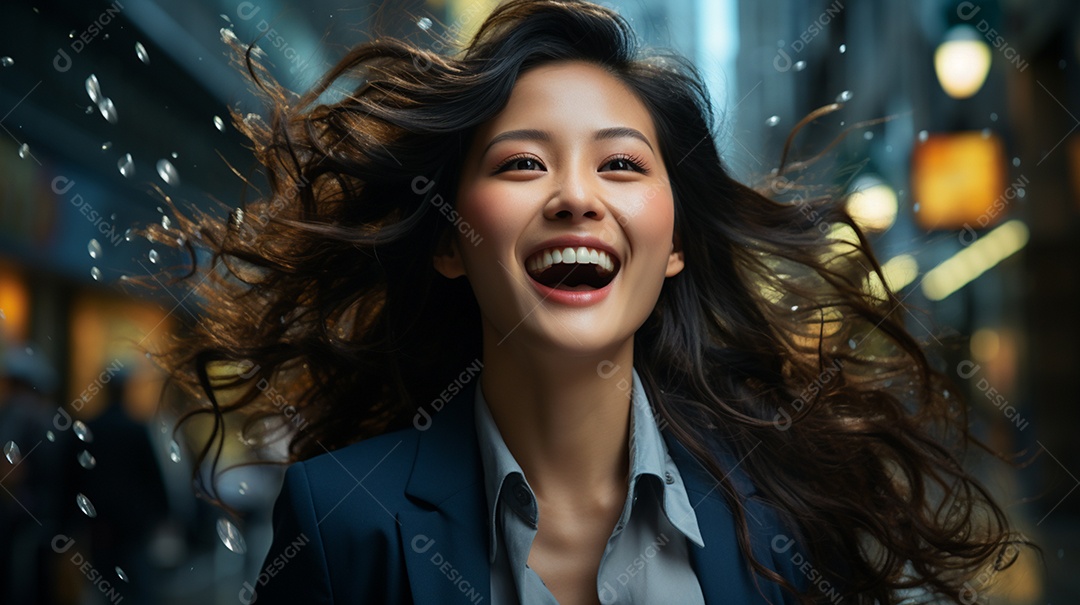 Uma linda empresária asiática de sucesso sob um escritório