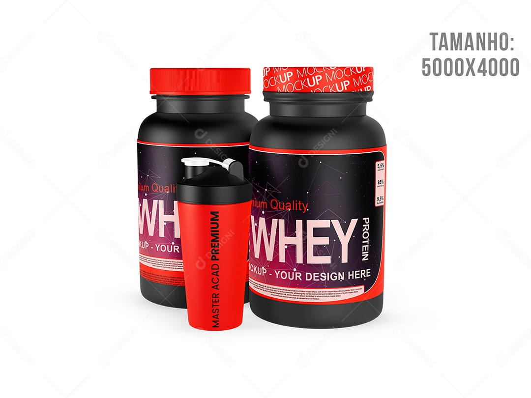 Copo e Potes De Whey Mockup PSD Editável