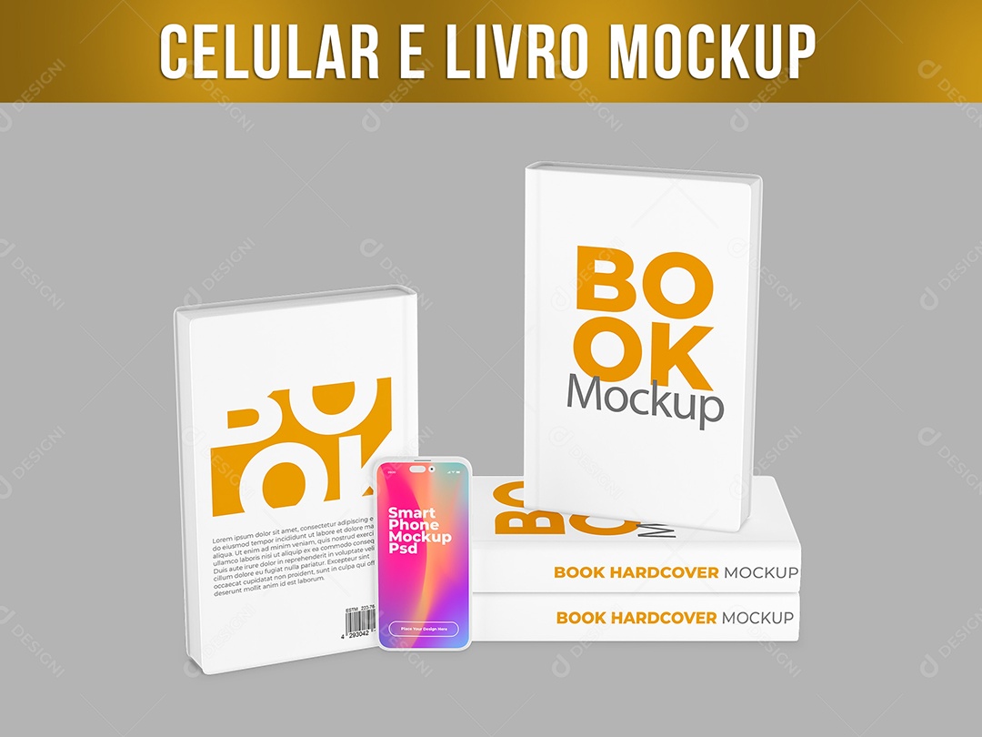 Celular e Livros Mockup PSD Editável