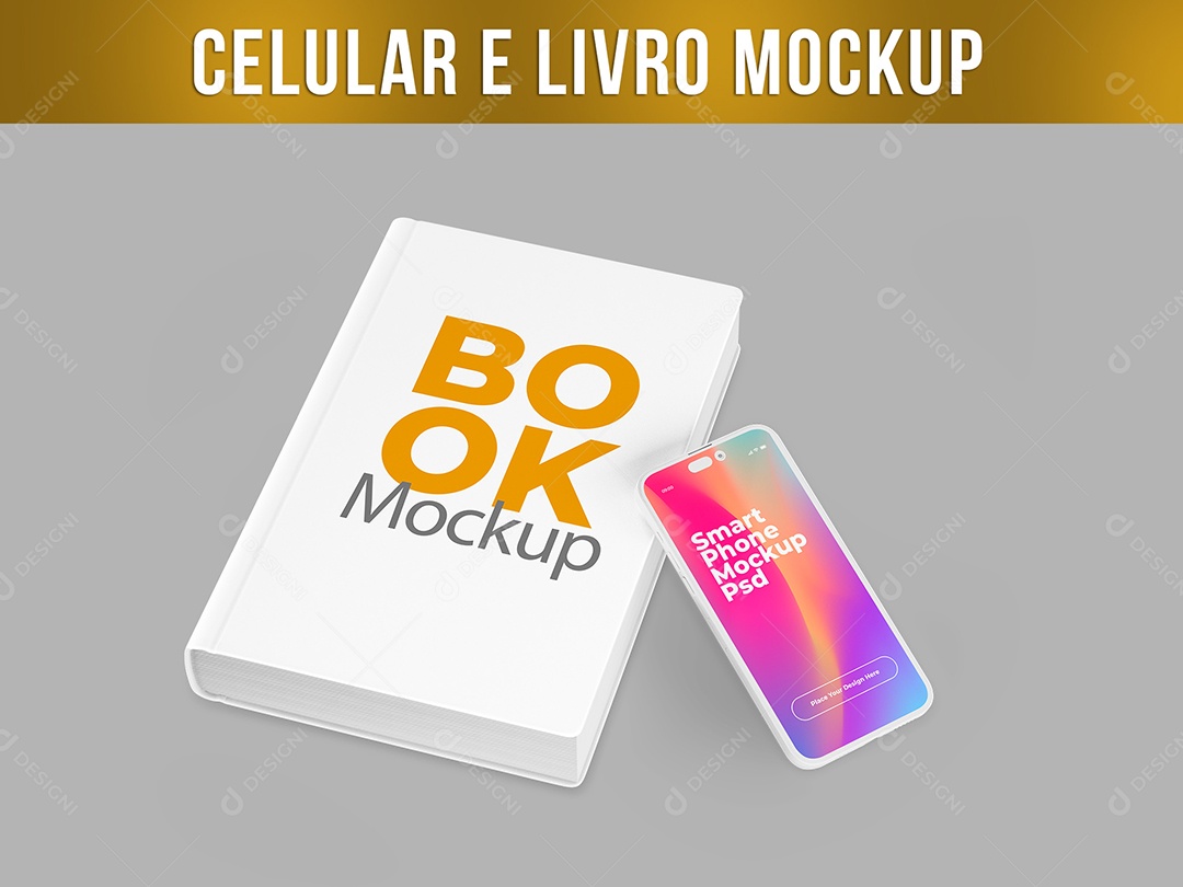 Celular e Livro Mockup PSD Editável