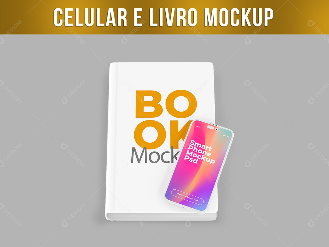 Celular e Livro Mockup PSD Editável