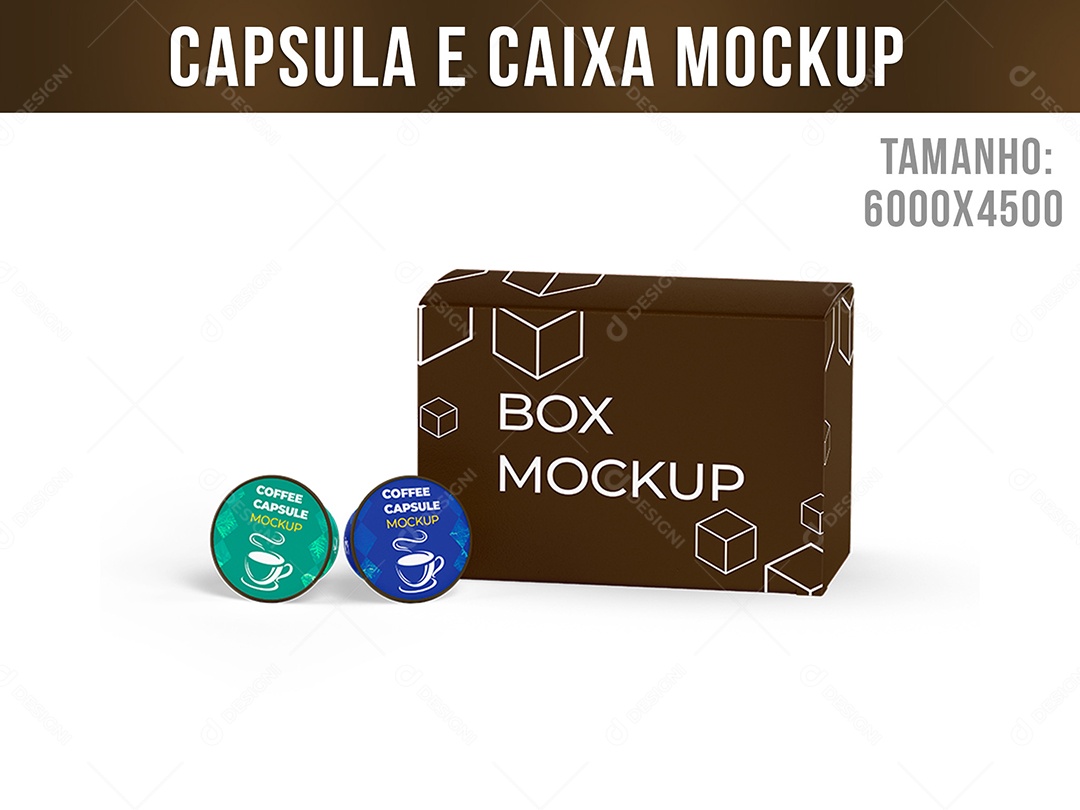 Capsula e Caixa Café Mockup PSD Editável