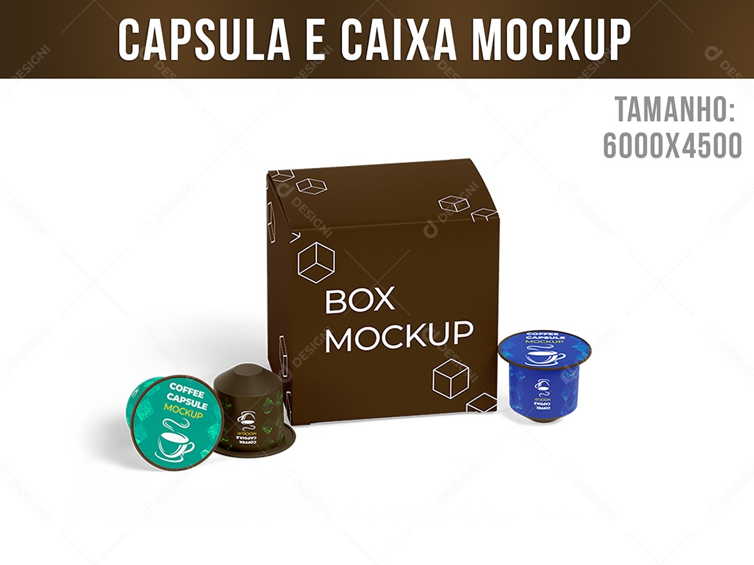 Capsula e Caixa Café Mockup PSD Editável