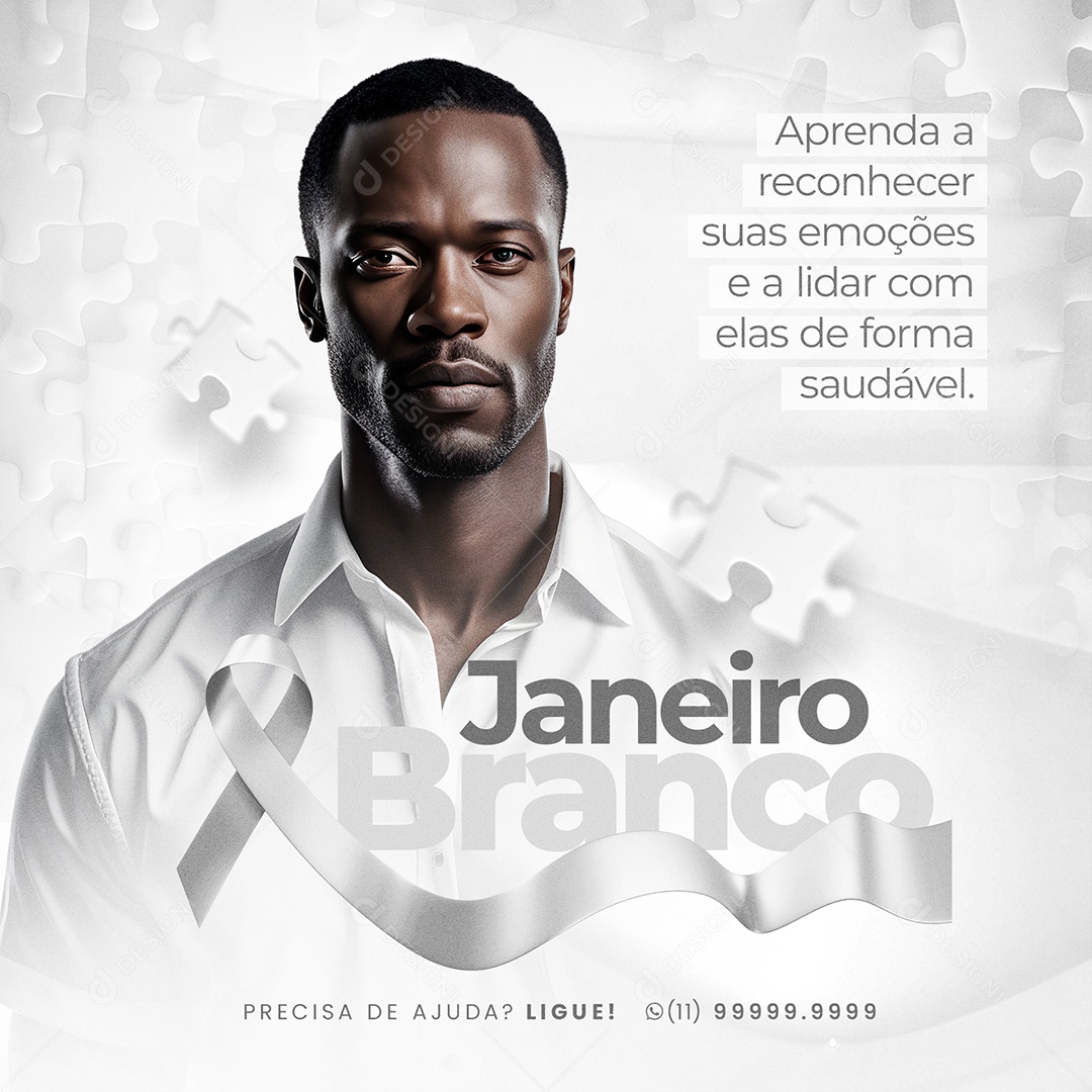 Feed Janeiro Branco Aprenda a Reconhecer suas Emoções e a Lidar com Elas de Forma Saudável Social Media PSD Editável