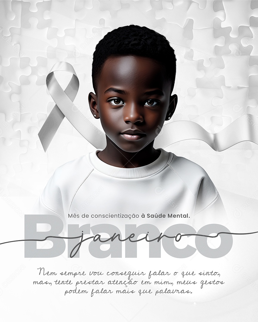 Janeiro Branco Meus Gestos Podem Falar Mais que Palavras Social Media PSD Editável