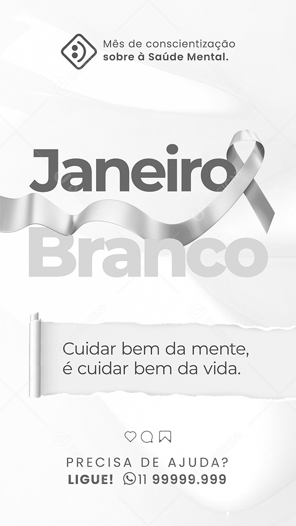 Story Janeiro Branco Cuidar Bem da Mente Social Media PSD Editável