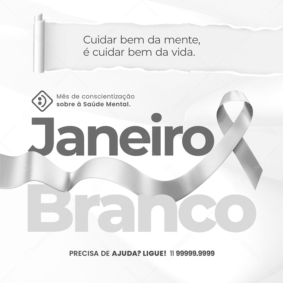 Feed Janeiro Branco Cuidar Bem da Mente Social Media PSD Editável