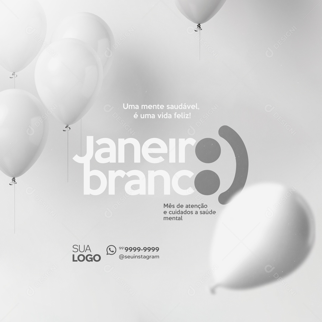 Social Media Janeiro Branco Uma Mente Saúdavel PSD Editável