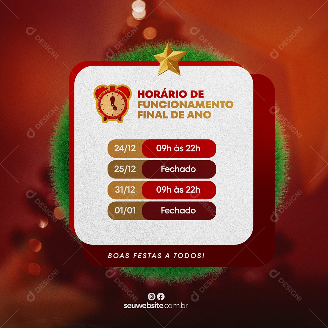 Social Media Horário De Fuincionamento Final De Ano PSD Editável