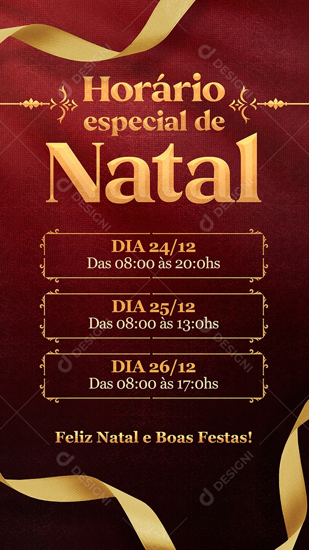 Story Horário Especial de Natal Boas Festas Social Media PSD Editável