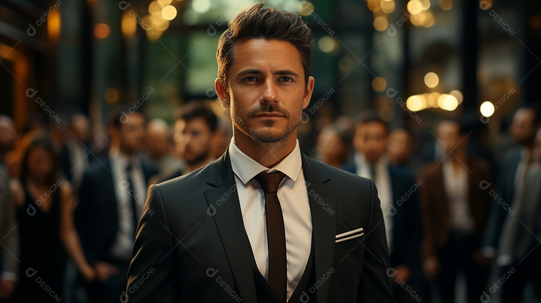 Um lindo empresário de sucesso sob um escritório