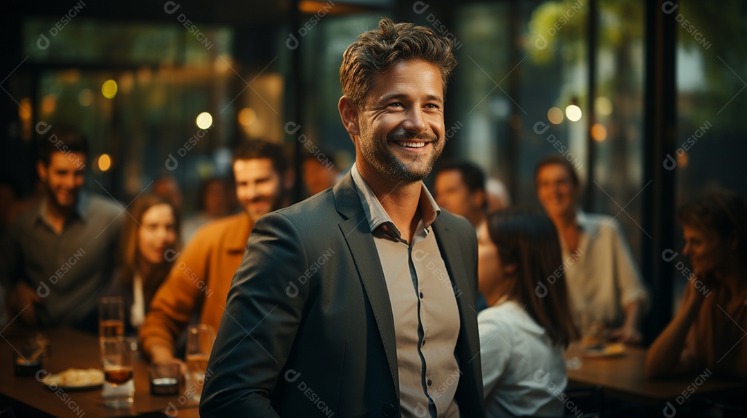 Um lindo empresário de sucesso sob um escritório