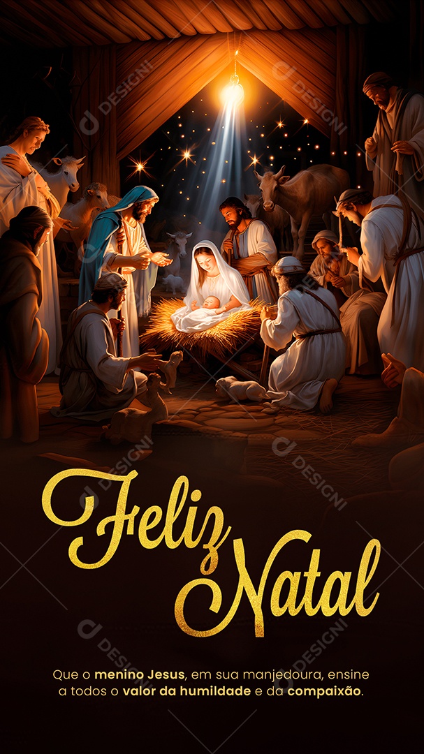 Story Feliz Natal que o Menino Jesus em sua Manjedoura Ensine a todos o Valor da Humildade Social Media PSD Editável