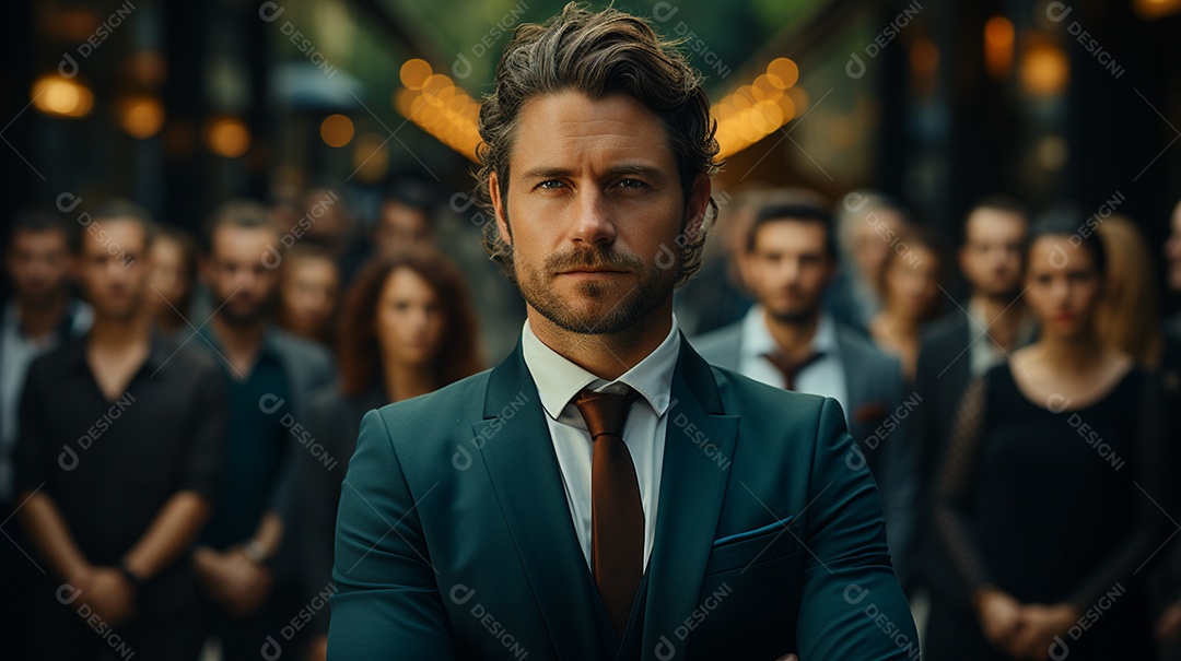 Um lindo empresário de sucesso sob um escritório