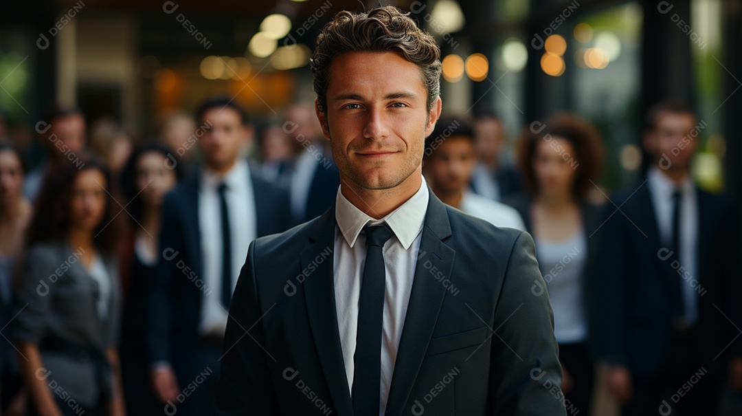 Um lindo empresário de sucesso sob um escritório