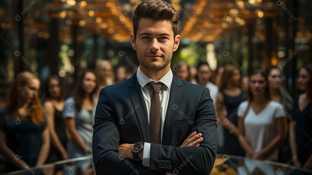 Um lindo empresário de sucesso sob um escritório