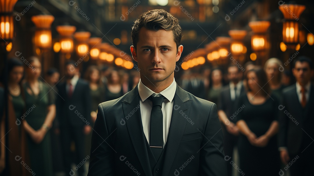 Um lindo empresário de sucesso sob um escritório