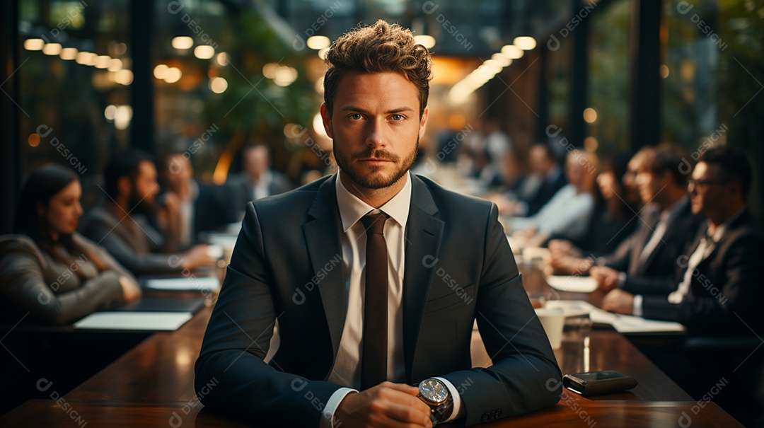 Um lindo empresário de sucesso sob um escritório