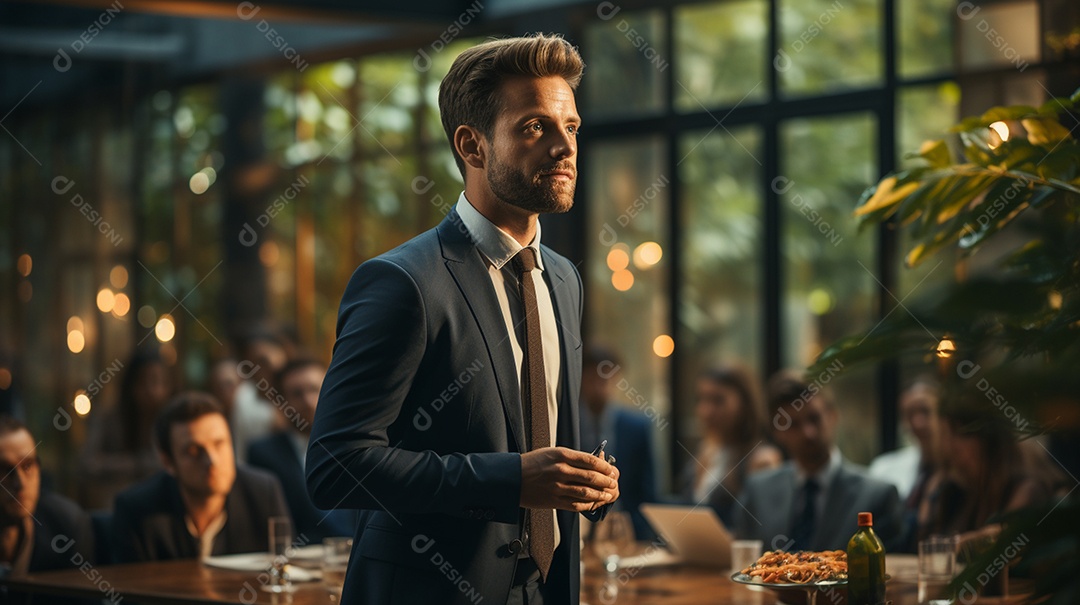 Um lindo empresário de sucesso sob um escritório