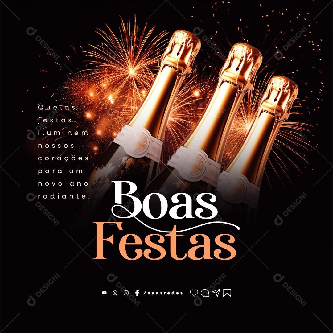 Boas Festas Que as Festas Iluminem nossos Corações Feliz Ano Novo Social Media PSD Editável