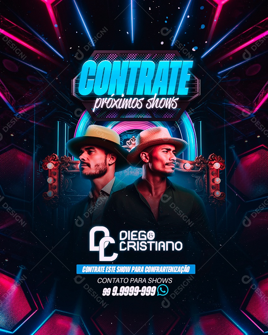 Flyer Diego & Cristiano Contrate Próximos Shows Social Media PSD Editável