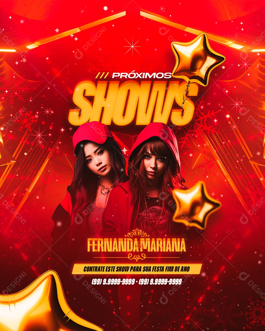 Flyer Réveillon Fernanda & Mariana Próximos Shows Social Media PSD Editável
