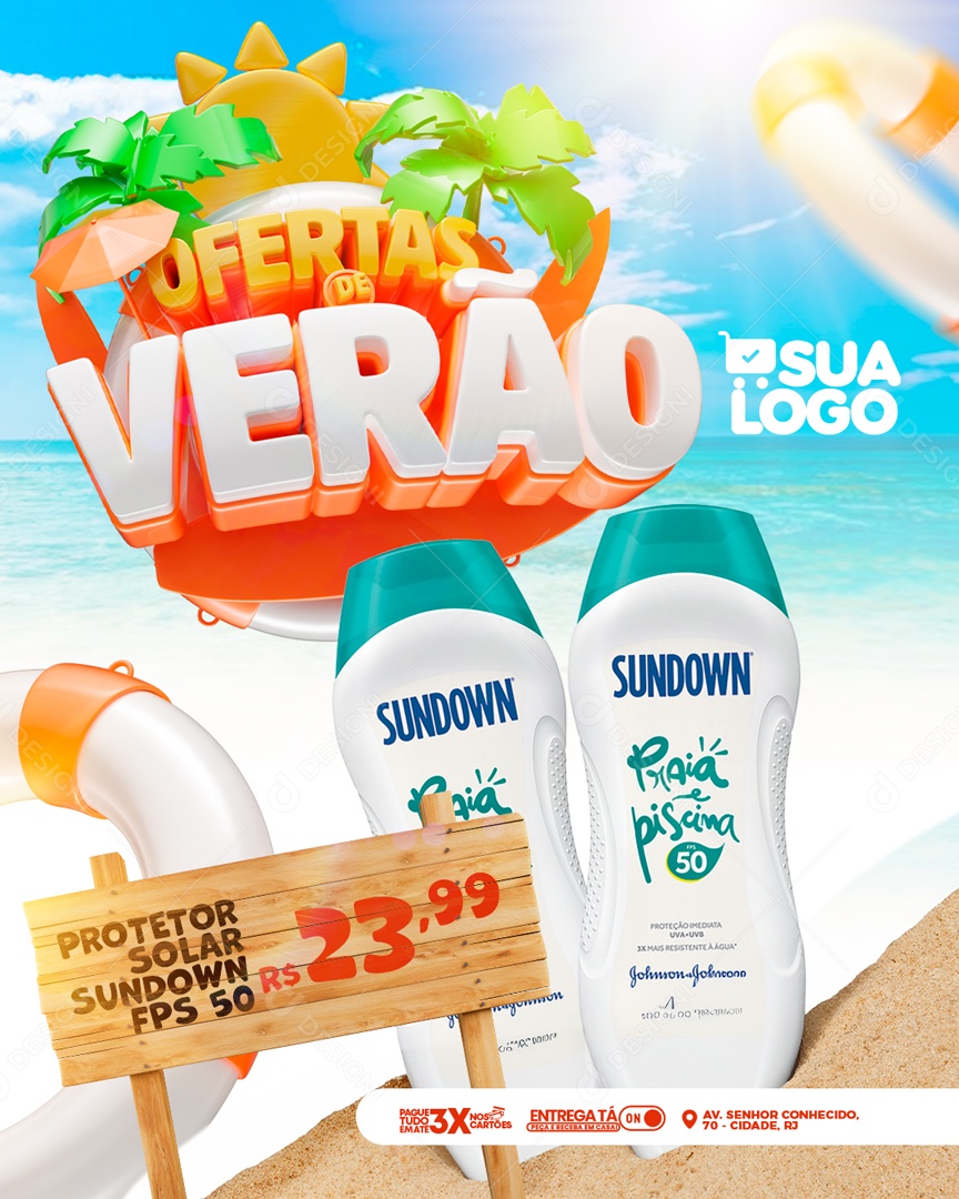 Social Media Feed Ofertas Do Verão Protetor Solar PSD Editável