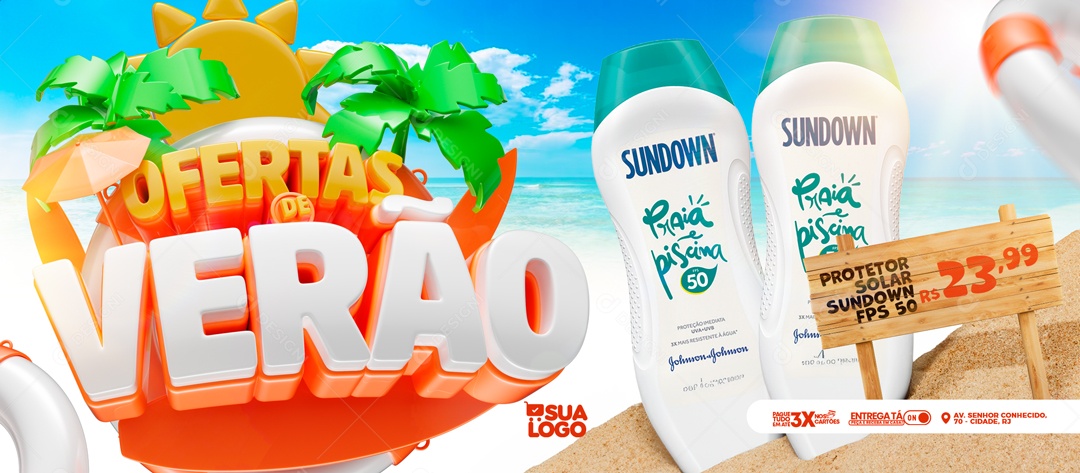 Social Media Banner Ofertas Do Verão Protetor Solar PSD Editável