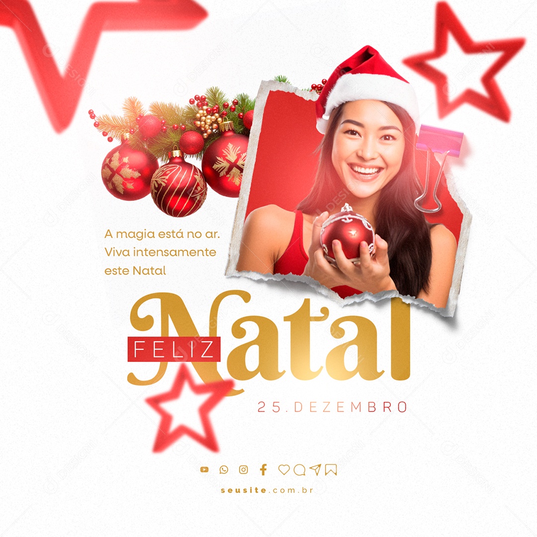 Feliz Natal A Magia Está no Ar Viva Intensamente Este Natal Social Media PSD Editável