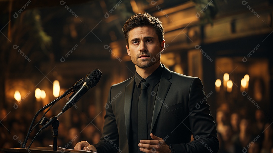 Executivo de negócios masculino fazendo um discurso