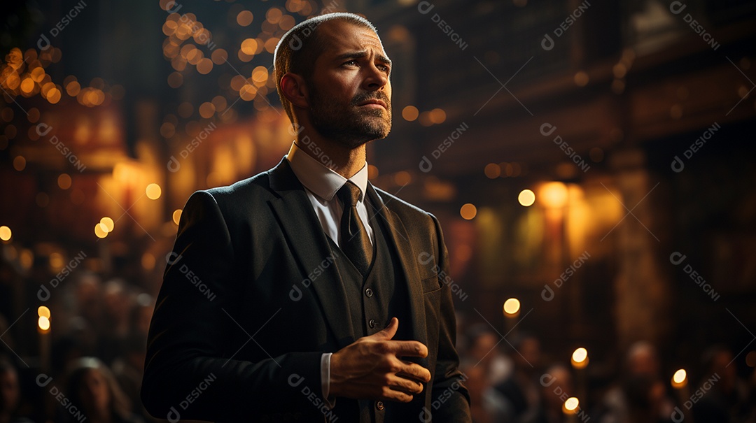 Executivo de negócios masculino fazendo um discurso