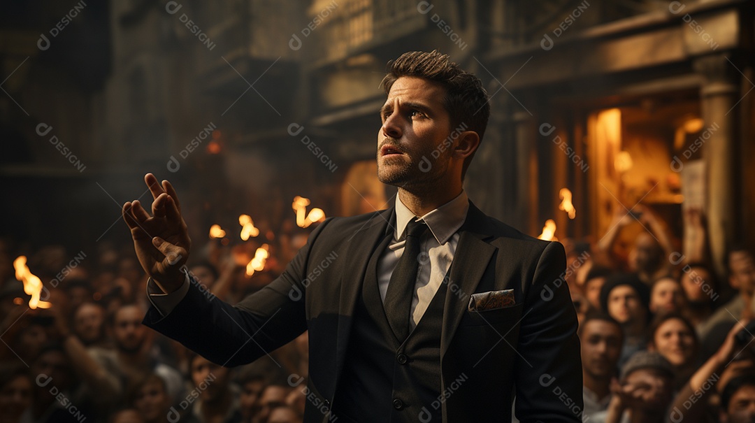 Executivo de negócios masculino fazendo um discurso