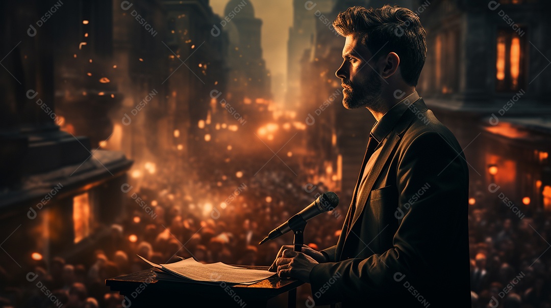 Executivo de negócios masculino fazendo um discurso