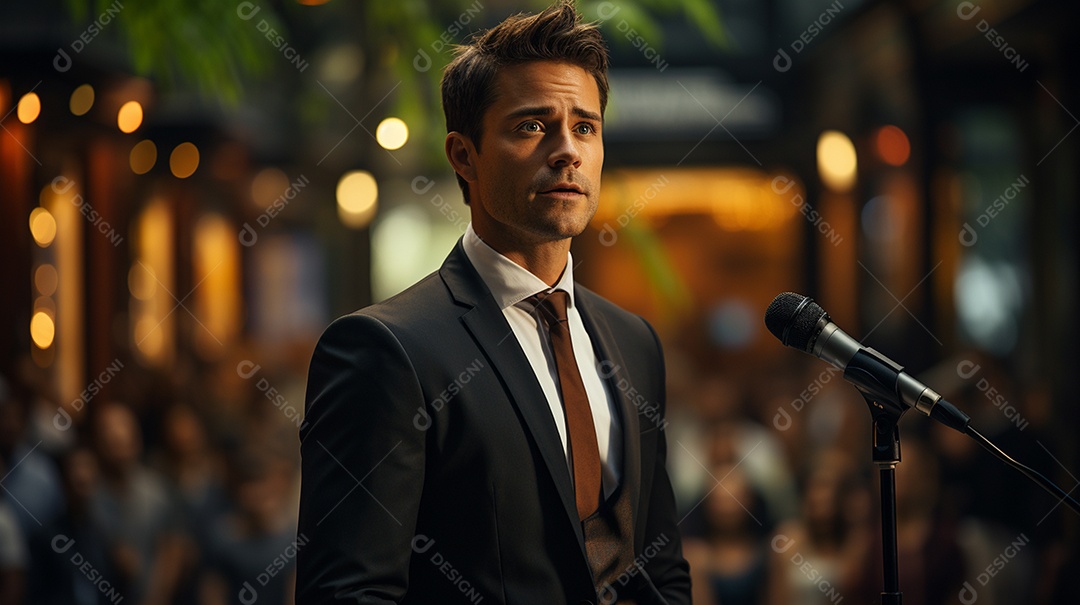 Executivo de negócios masculino fazendo um discurso