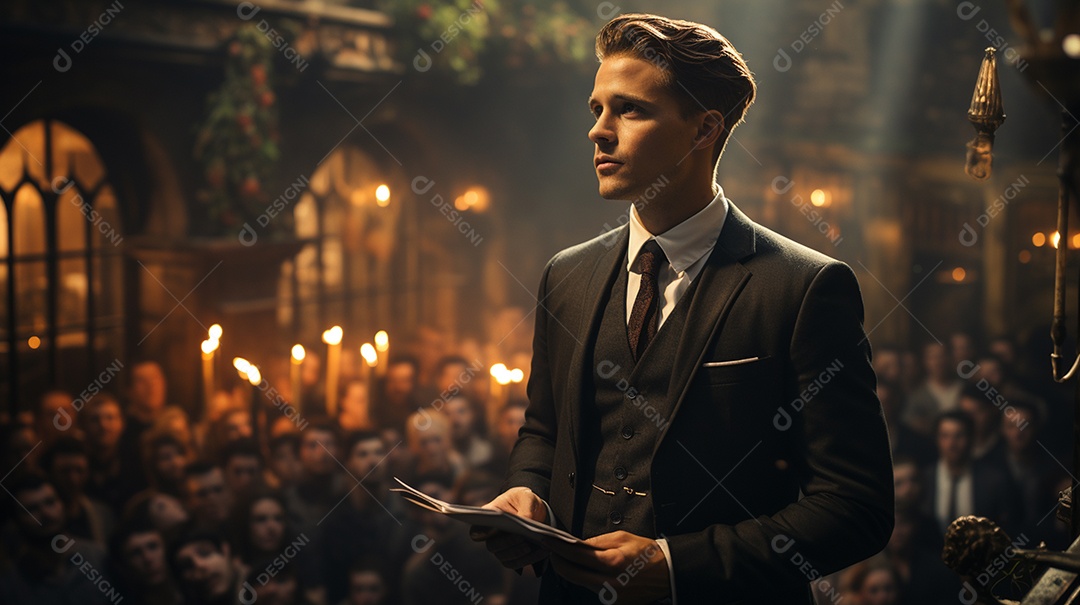 Executivo de negócios masculino fazendo um discurso