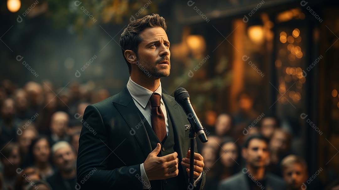 Executivo de negócios masculino fazendo um discurso