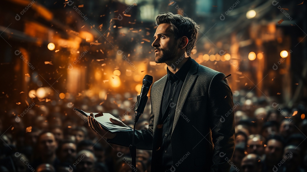 Executivo de negócios masculino fazendo um discurso