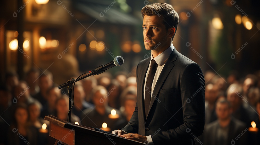 Executivo de negócios masculino fazendo um discurso