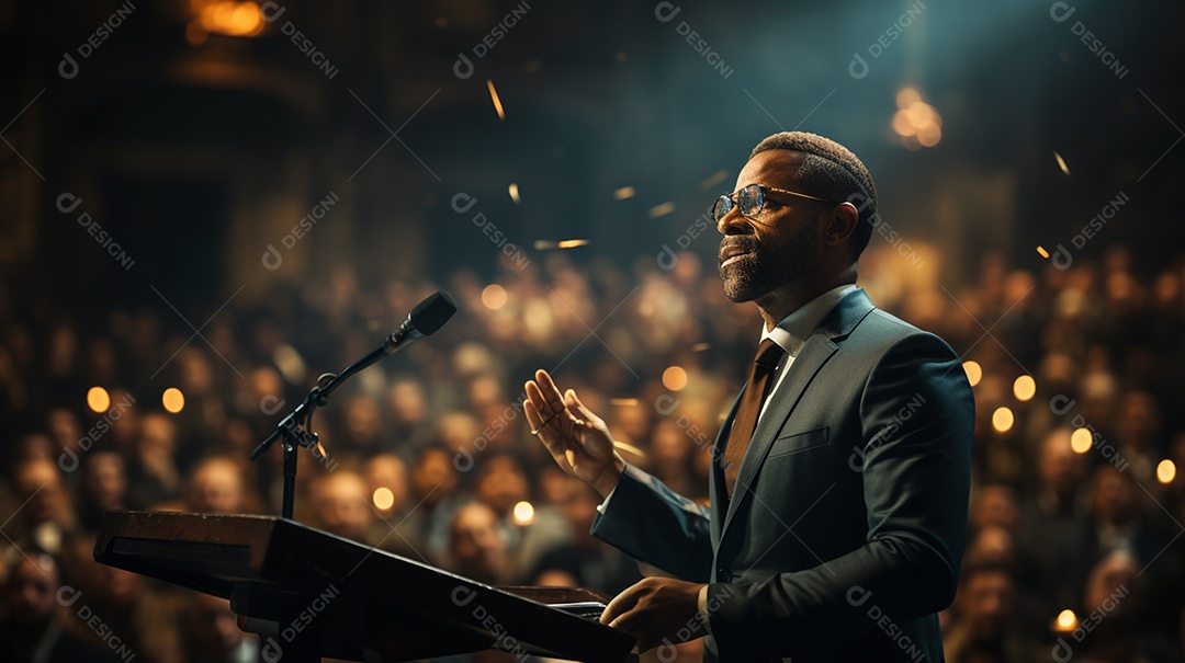 Executivo de negócios masculino fazendo um discurso