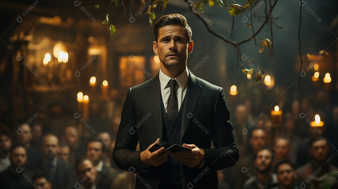 Executivo de negócios masculino fazendo um discurso