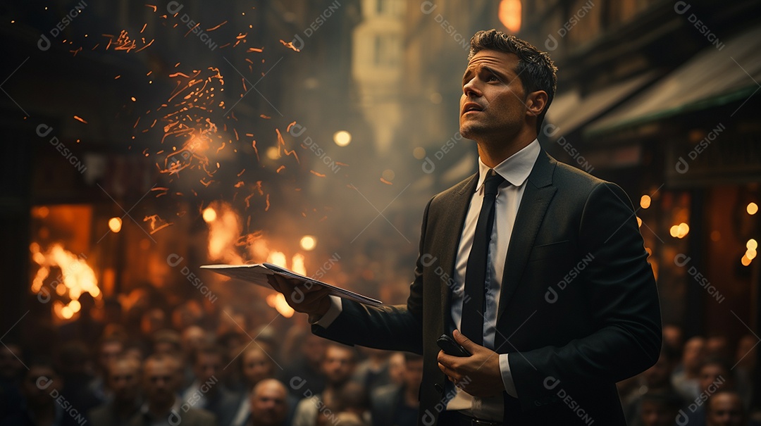 Executivo de negócios masculino fazendo um discurso