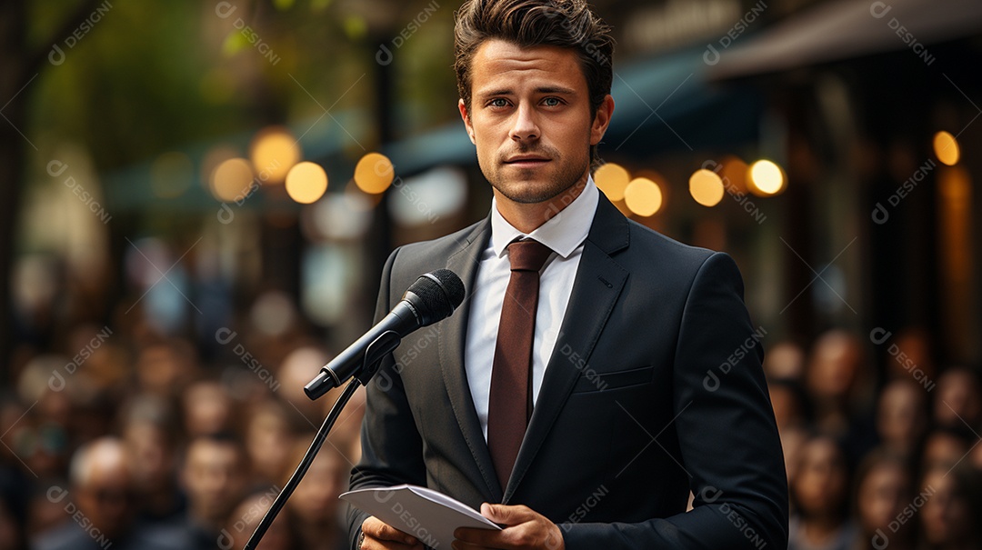 Executivo de negócios masculino fazendo um discurso