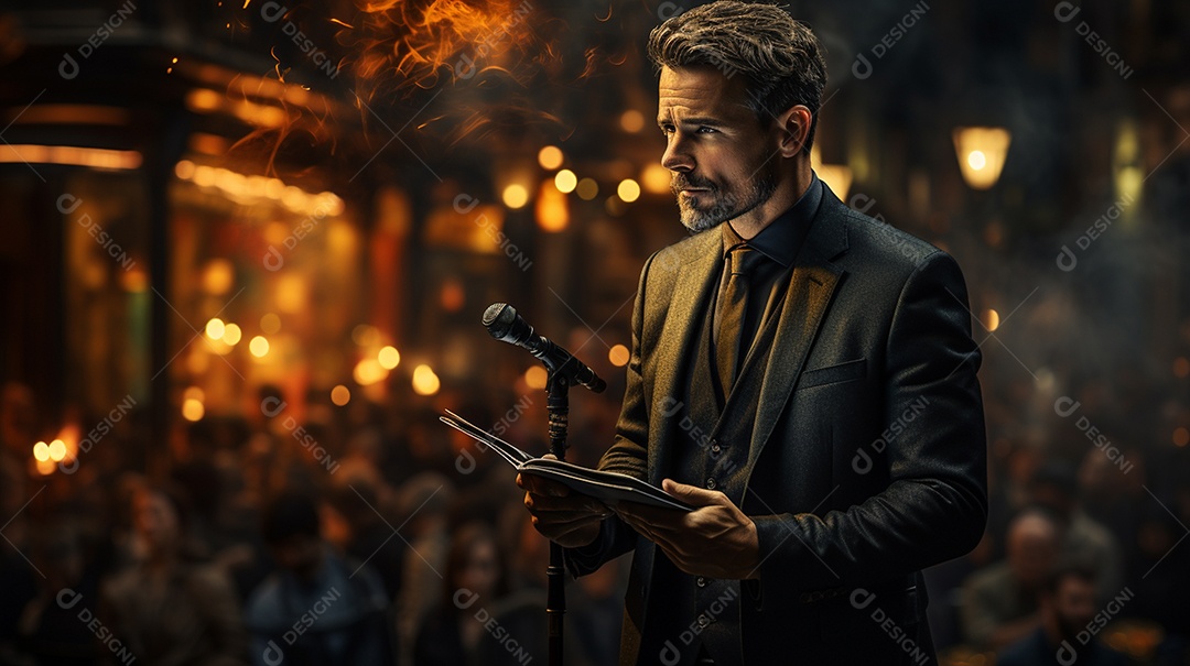 Executivo de negócios masculino fazendo um discurso