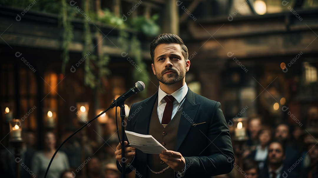 Executivo de negócios masculino fazendo um discurso