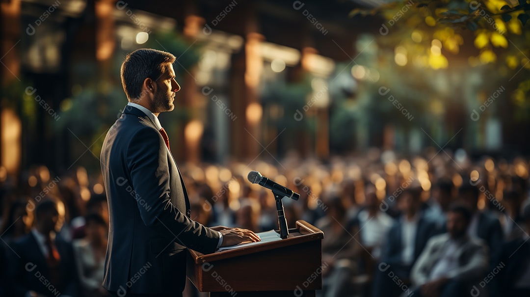 Executivo de negócios masculino fazendo um discurso