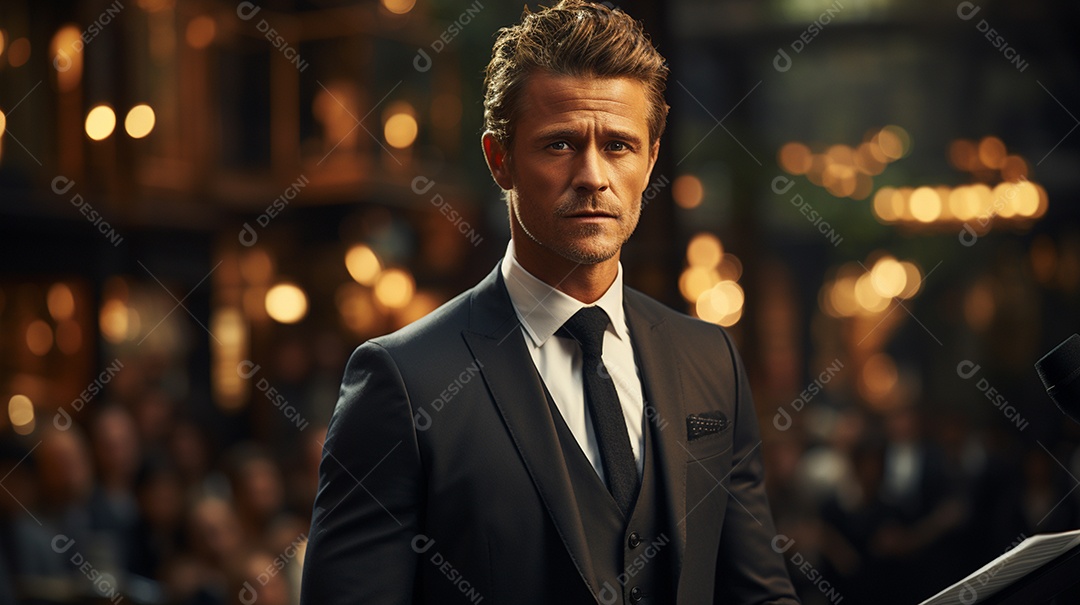 Executivo de negócios masculino fazendo um discurso