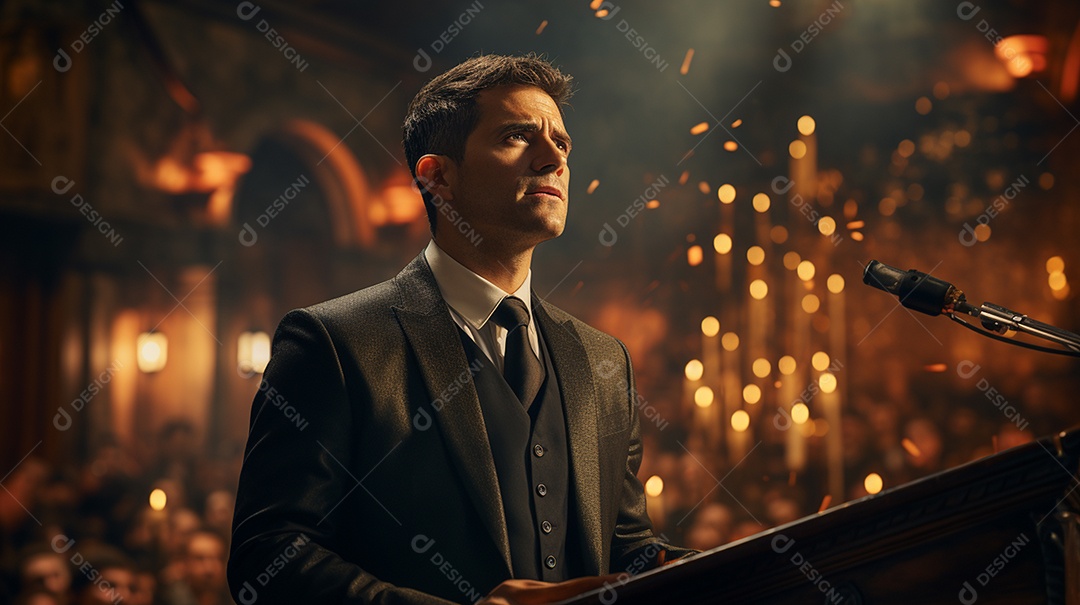 Executivo de negócios masculino fazendo um discurso