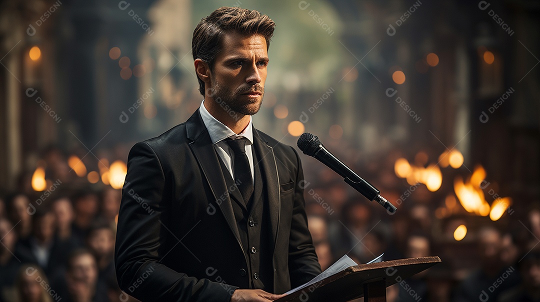 Executivo de negócios masculino fazendo um discurso